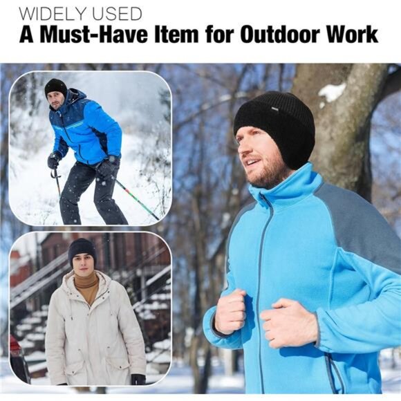 Winter Fleece Line Beanie with Earflap for Men Women, Outdoor Warm - Picture 6 of 7